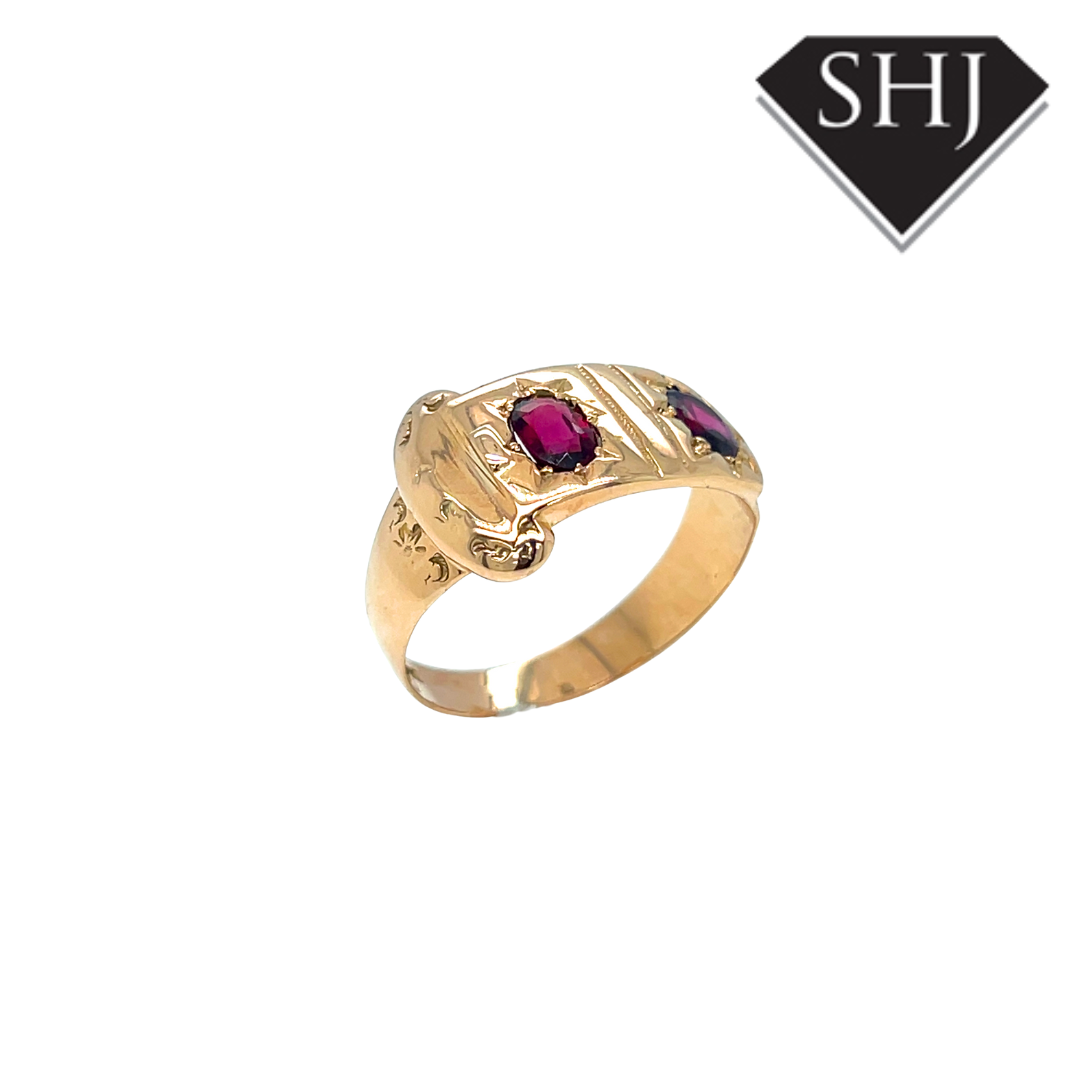 9ct Yellow Gold Garnet Buckle Ring