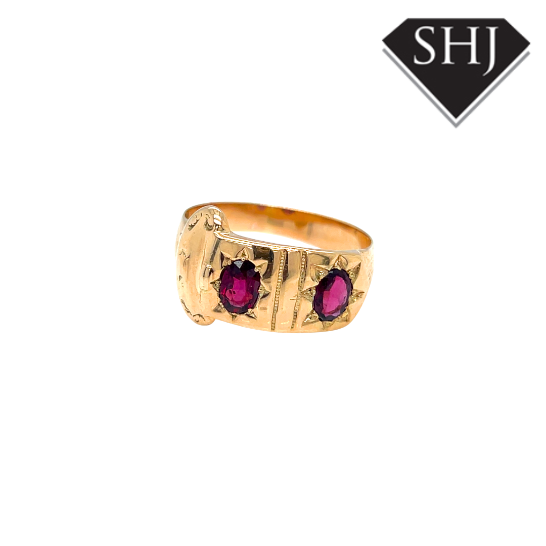 9ct Yellow Gold Garnet Buckle Ring