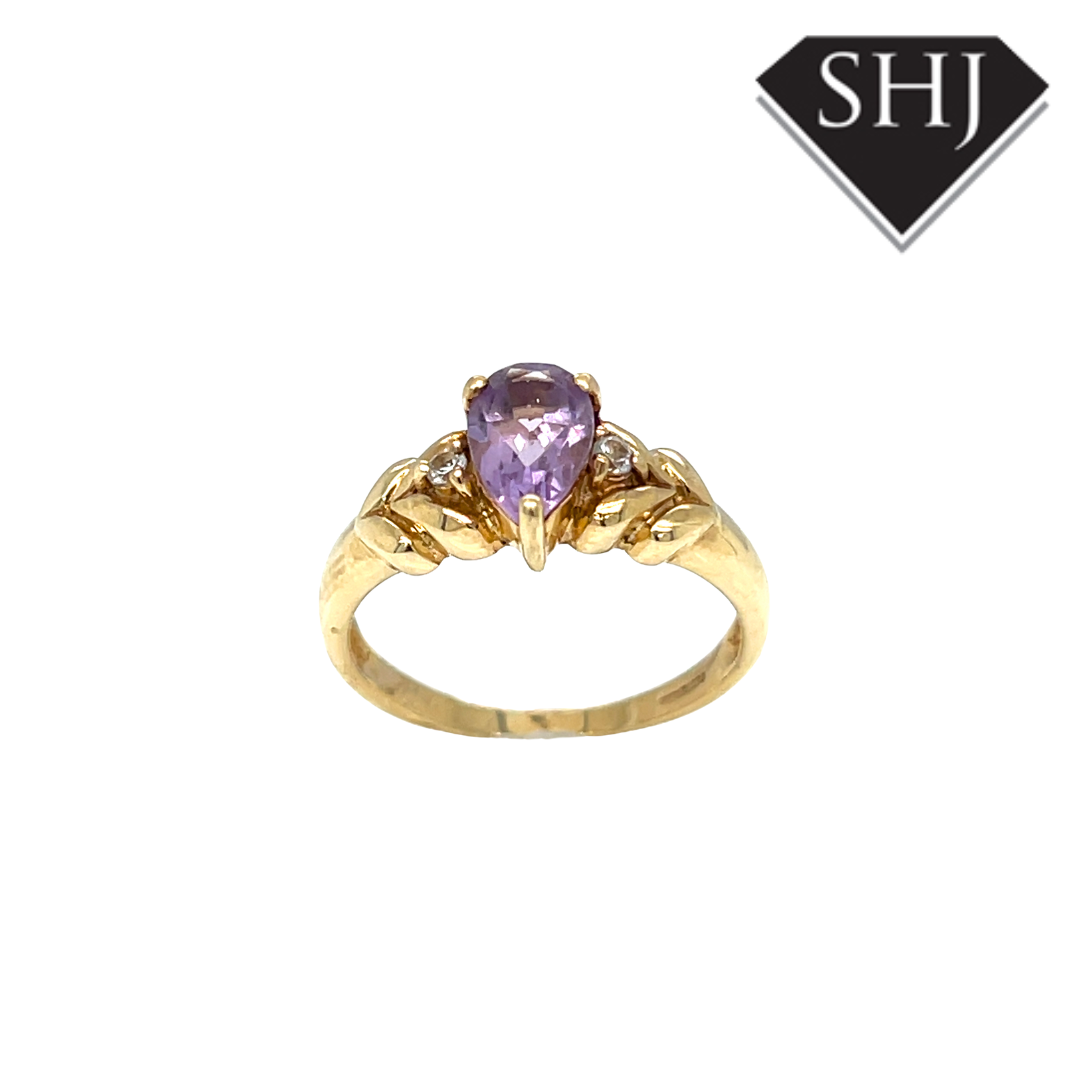 9ct Yellow Gold Pear Amethyst Ring