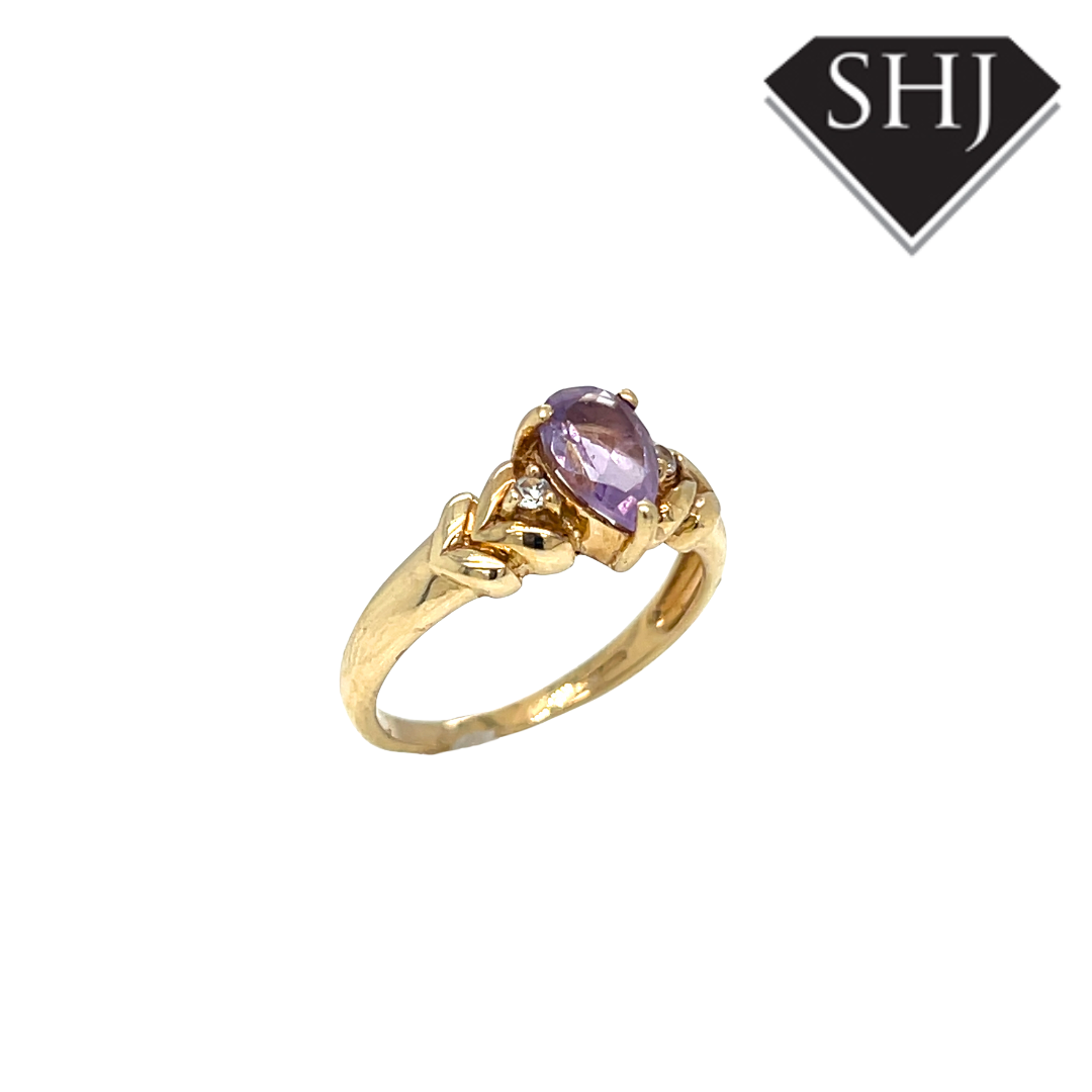 9ct Yellow Gold Pear Amethyst Ring