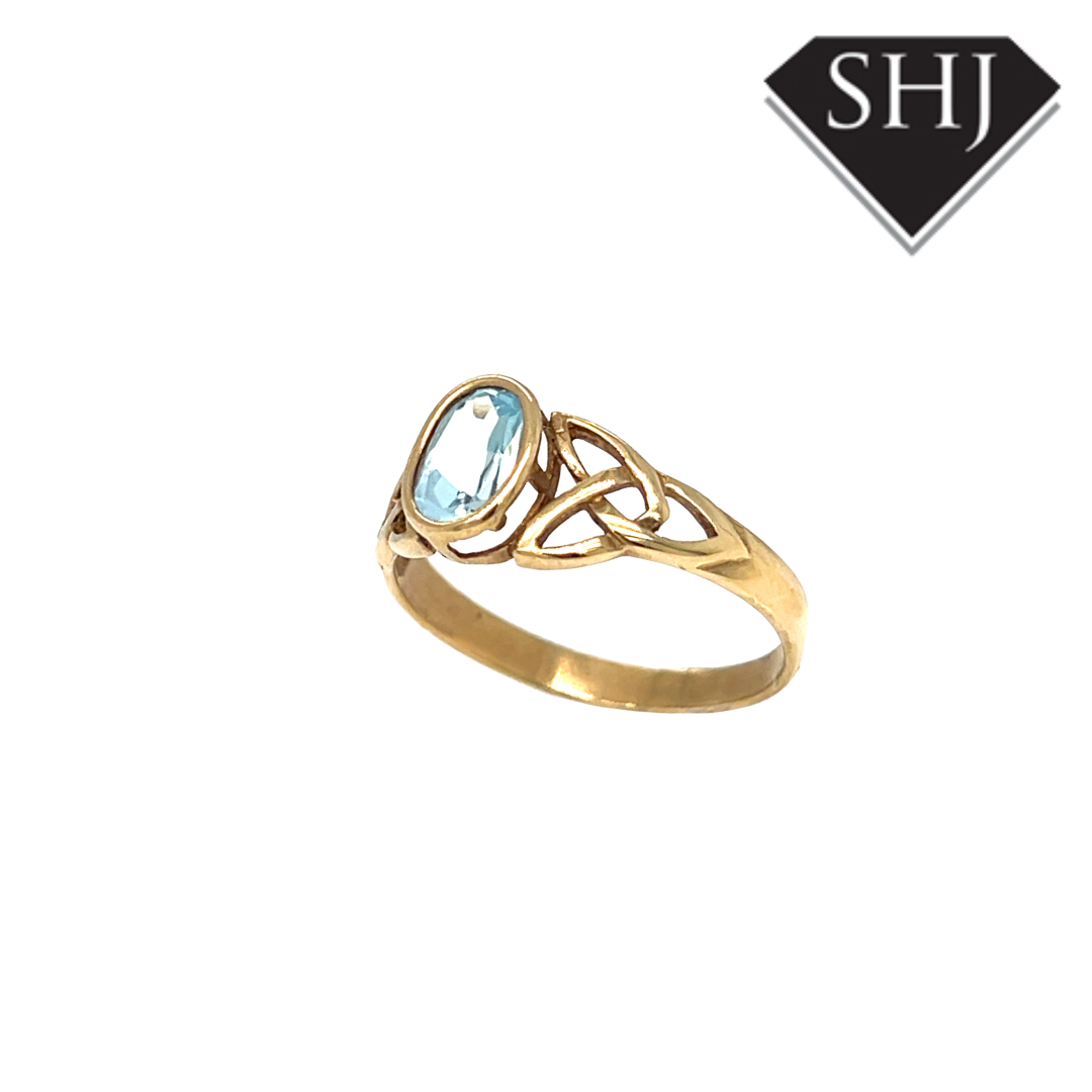 9ct Yellow Gold Blue Topas Celtic Ring