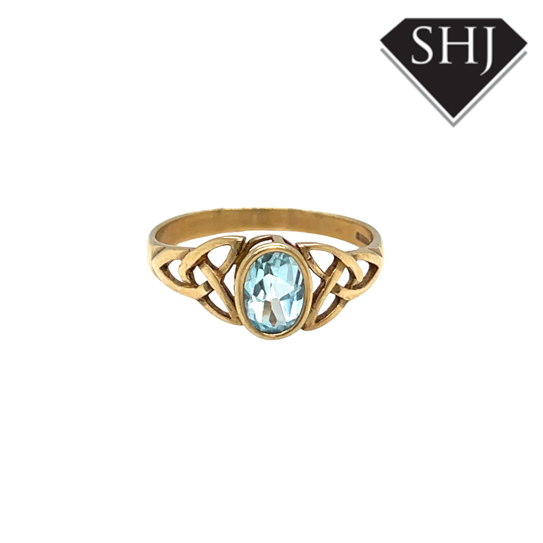 9ct Yellow Gold Blue Topas Celtic Ring