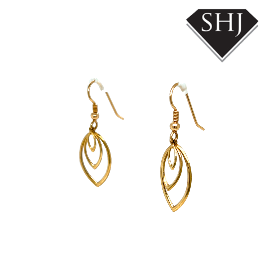 9ct Yellow Gold Leaf Drop Earrings