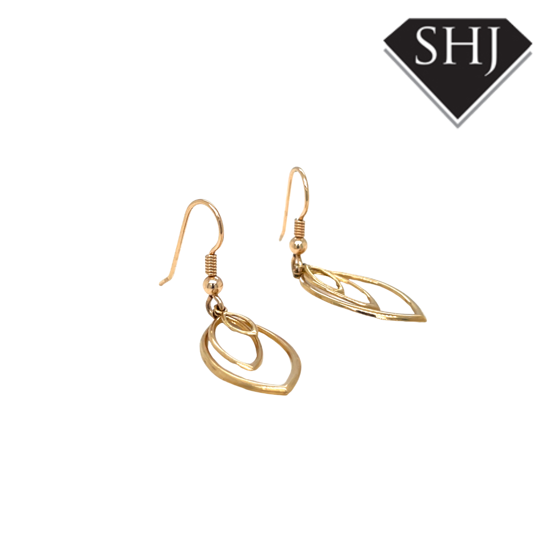 9ct Yellow Gold Leaf Drop Earrings