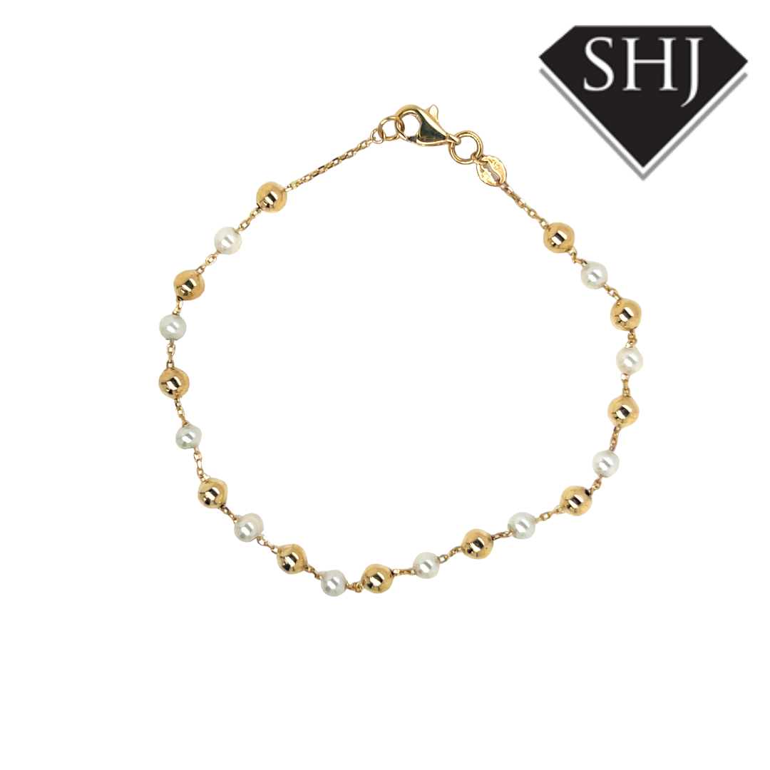 9ct Yellow Gold Pearl Ball Necklace Bracelet