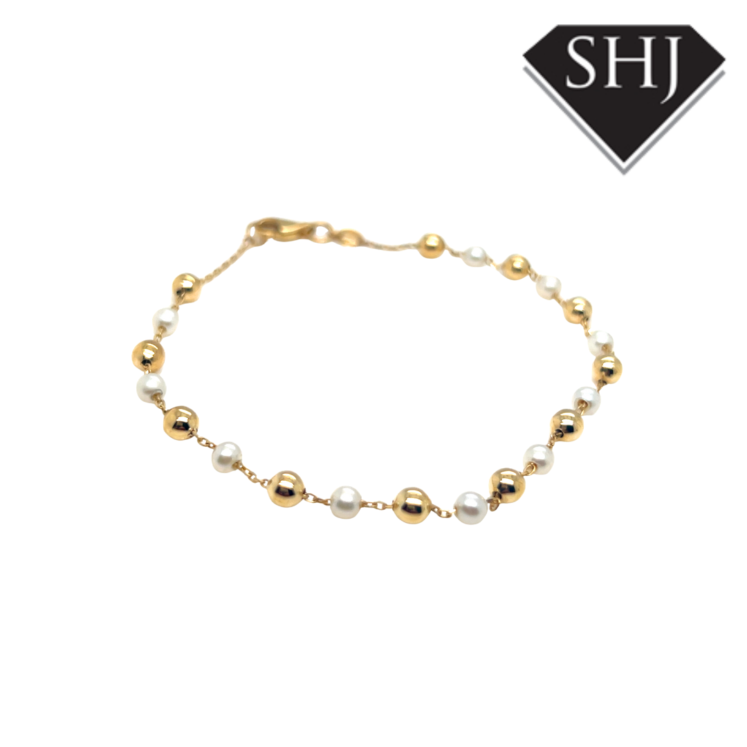 9ct Yellow Gold Pearl Ball Necklace Bracelet