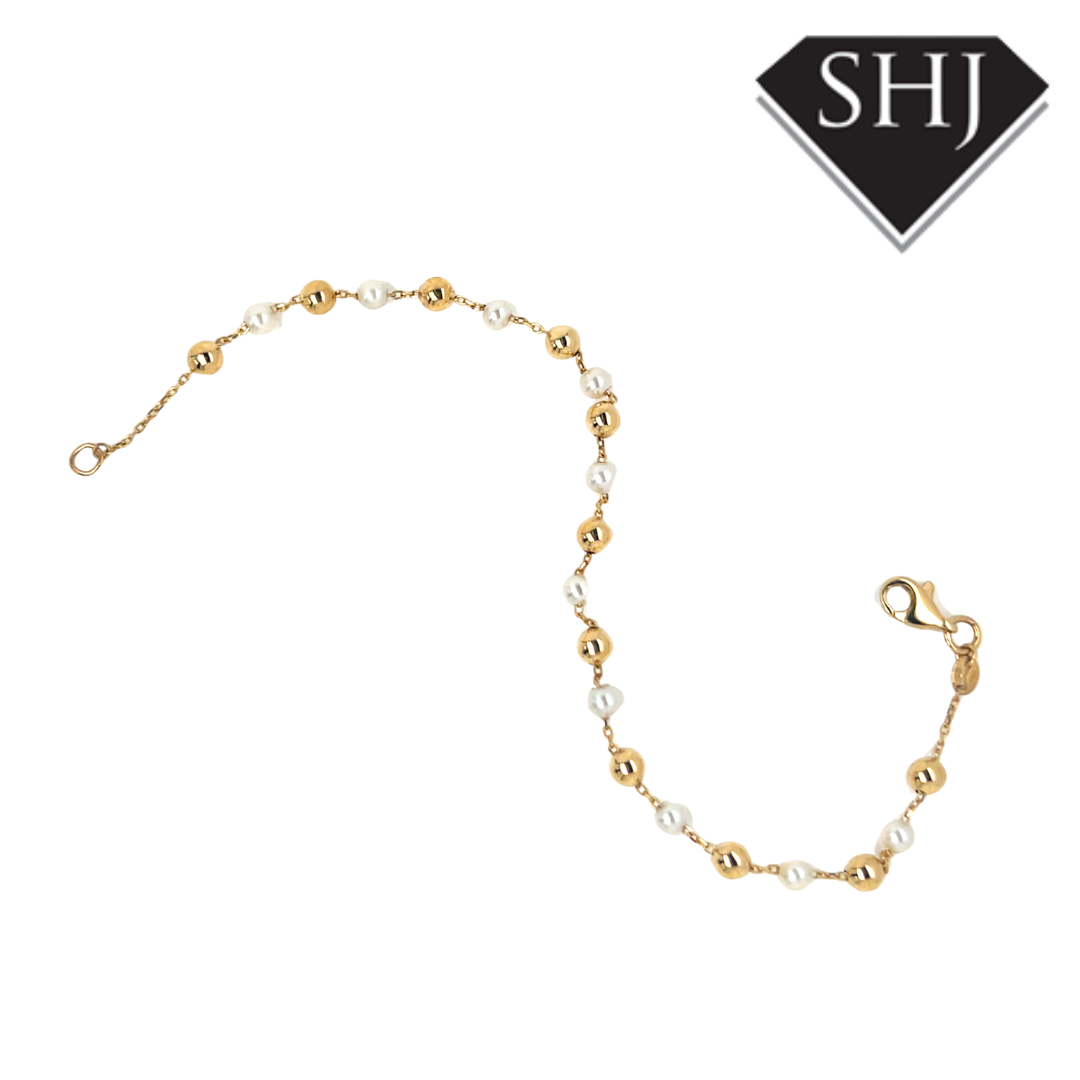 9ct Yellow Gold Pearl Ball Necklace Bracelet