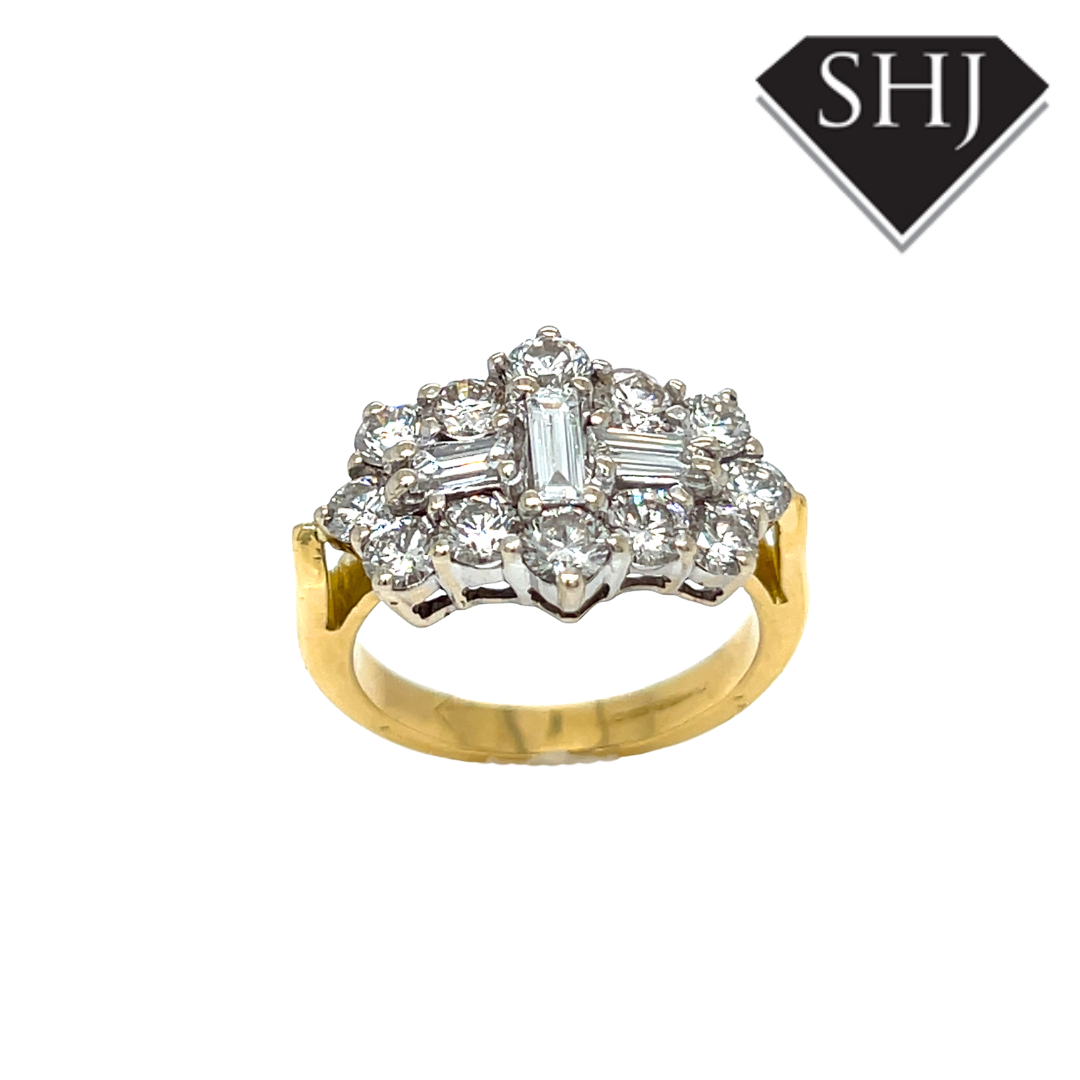 18ct Yellow/White Gold Aeroplane Diamond Cluster Ring