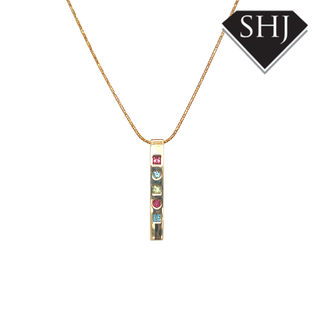9ct Yellow Gold Multi Stone Pendant & Chain