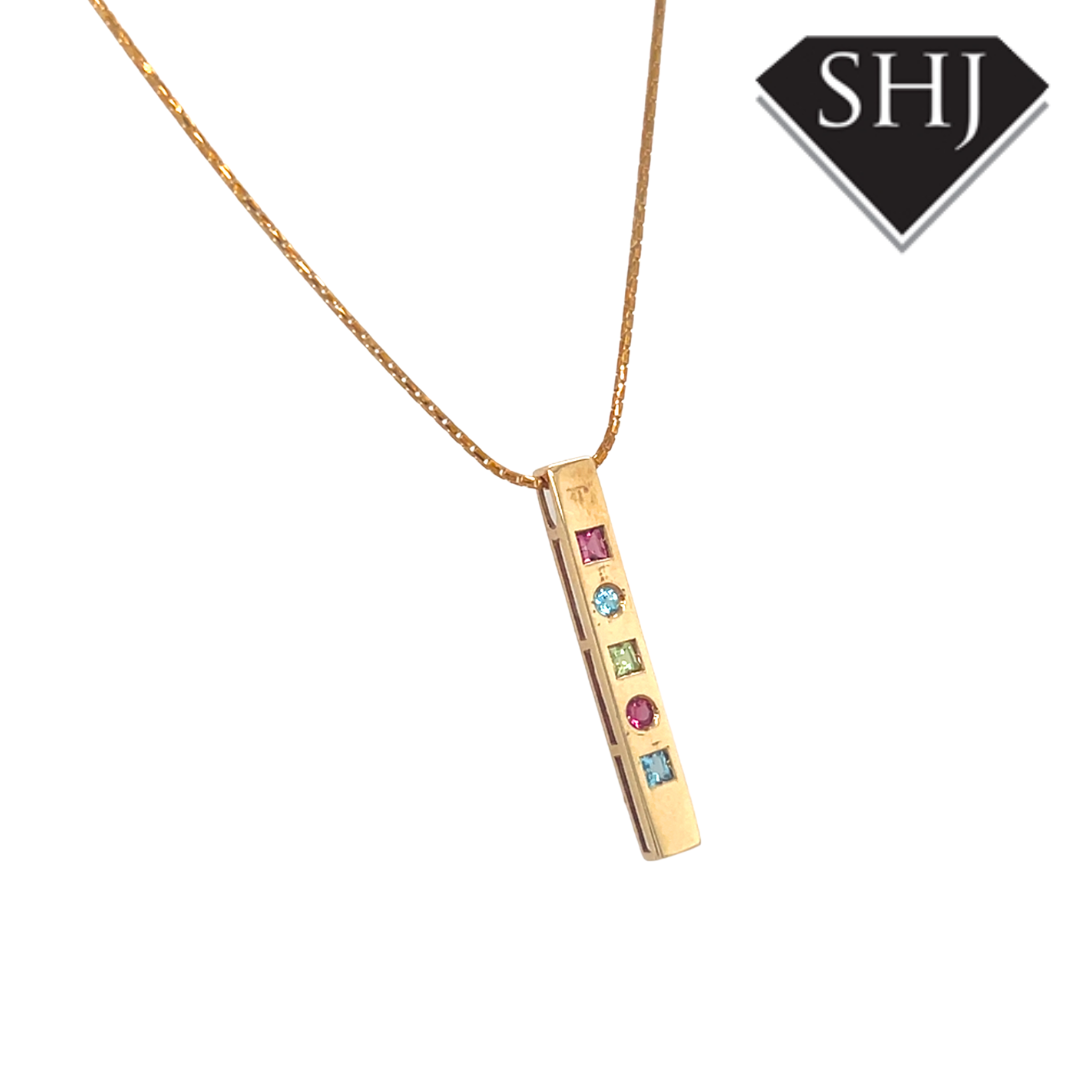 9ct Yellow Gold Multi Stone Pendant & Chain