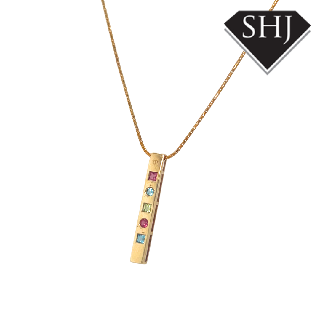 9ct Yellow Gold Multi Stone Pendant & Chain