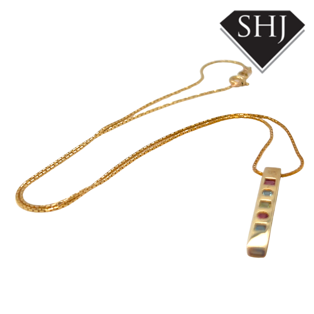 9ct Yellow Gold Multi Stone Pendant & Chain