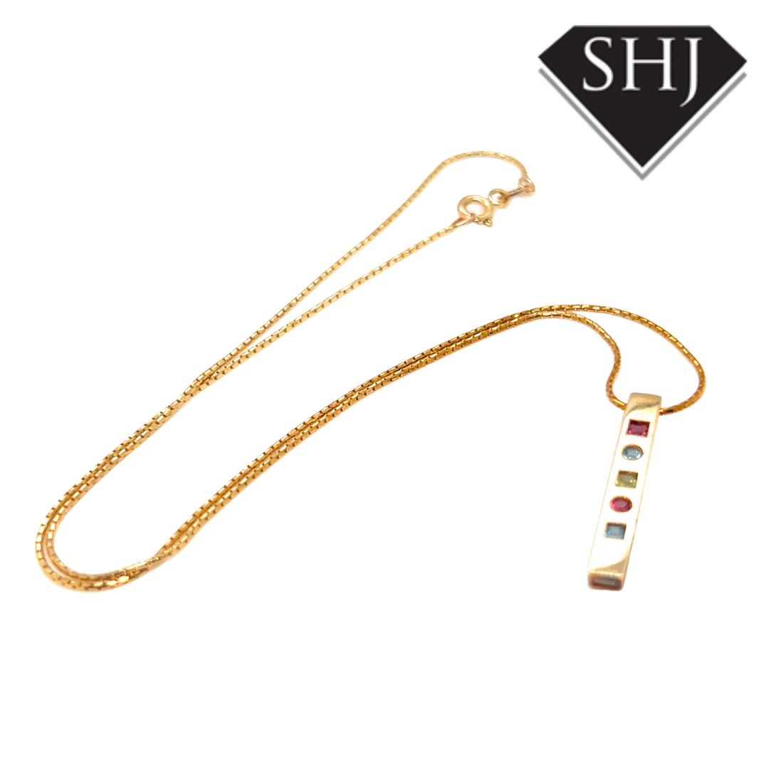 9ct Yellow Gold Multi Stone Pendant & Chain