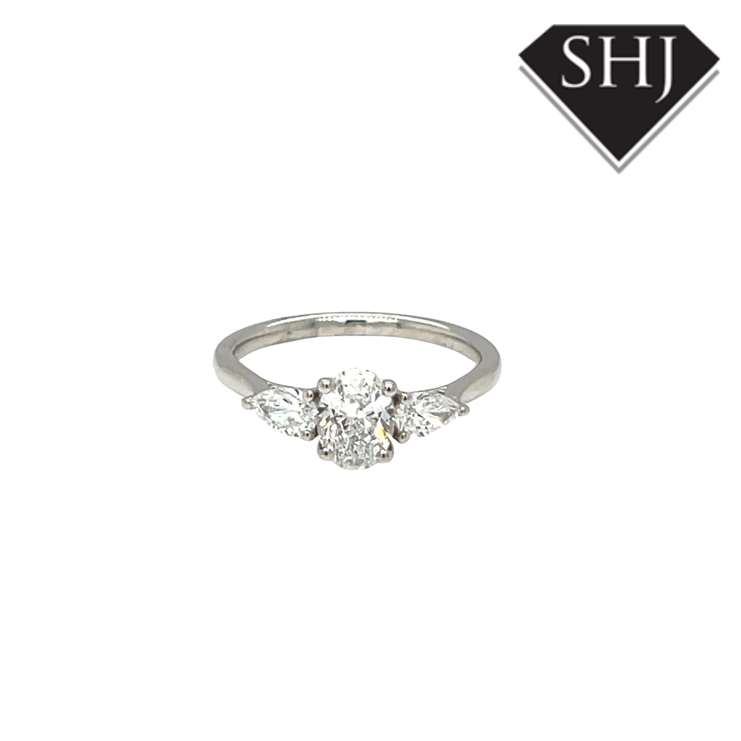 Platinum 3 Stone Oval 1.19ct Lab Grown Diamond Ring