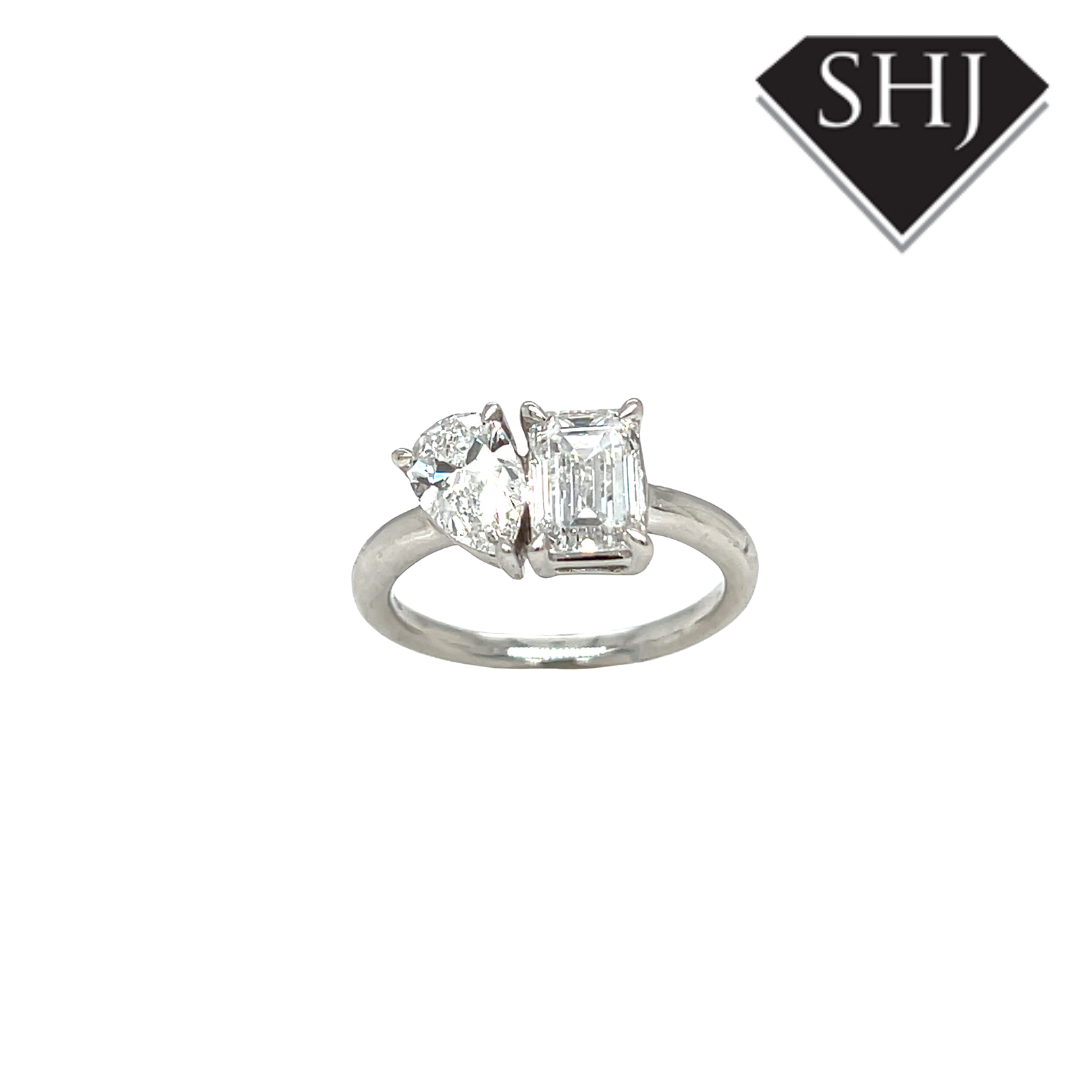 Platinum Emerald Cut 1.05ct & Pear Cut 1.05ct Lab Grown Diamond Ring