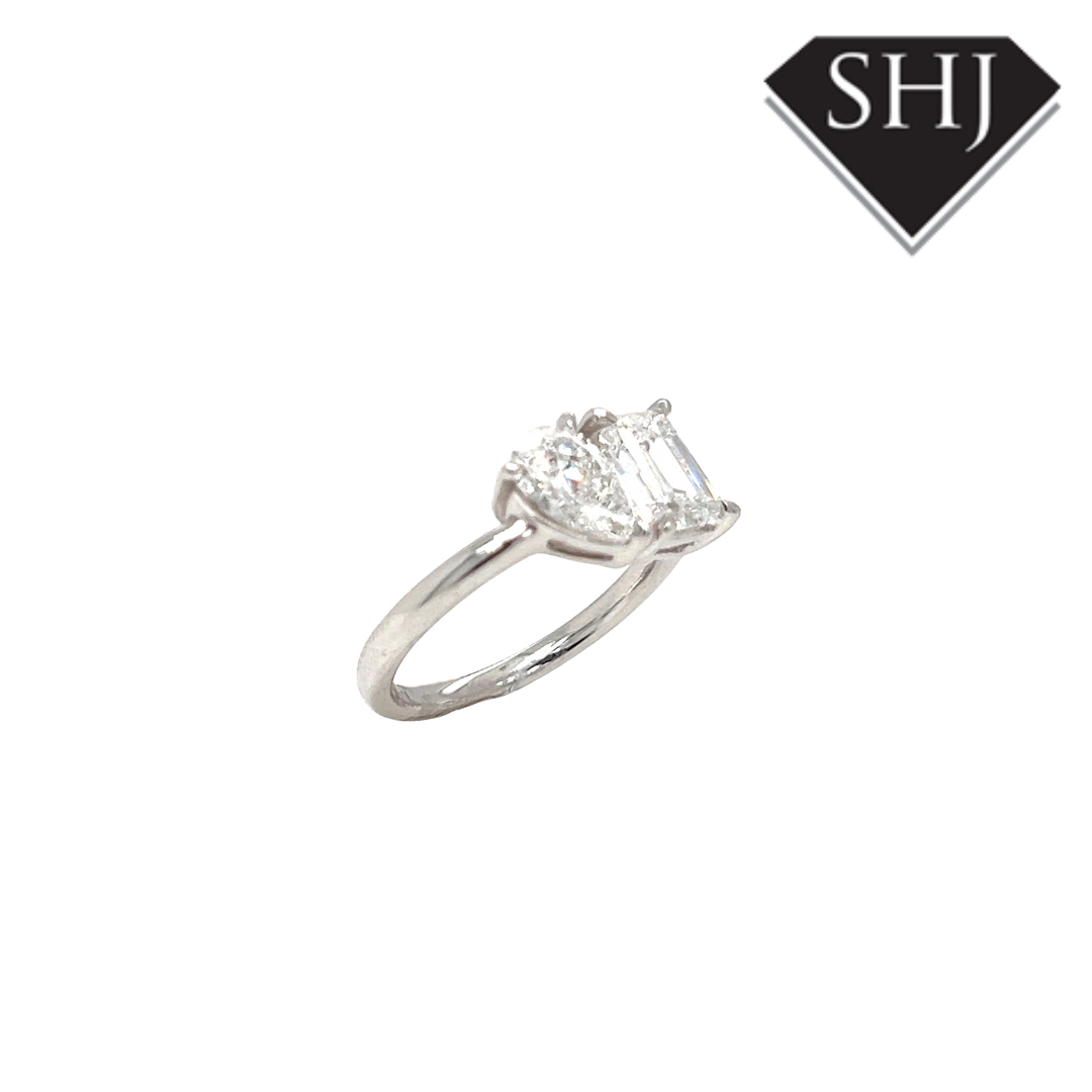 Platinum Emerald Cut 1.05ct & Pear Cut 1.05ct Lab Grown Diamond Ring