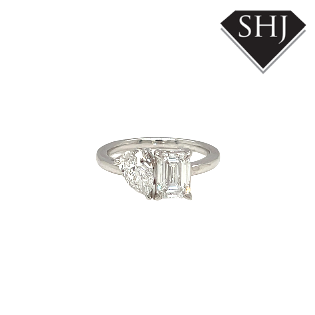 Platinum Emerald Cut 1.05ct & Pear Cut 1.05ct Lab Grown Diamond Ring