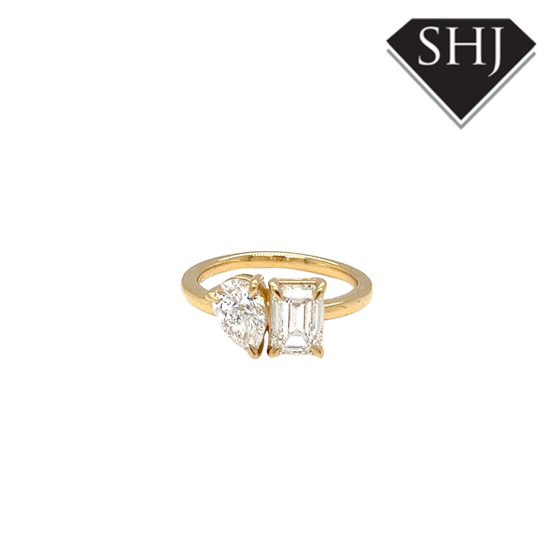 18ct Yellow Gold Emerald Cut 1.05ct & Pear Cut 1.05ct Lab Grown Diamond Ring