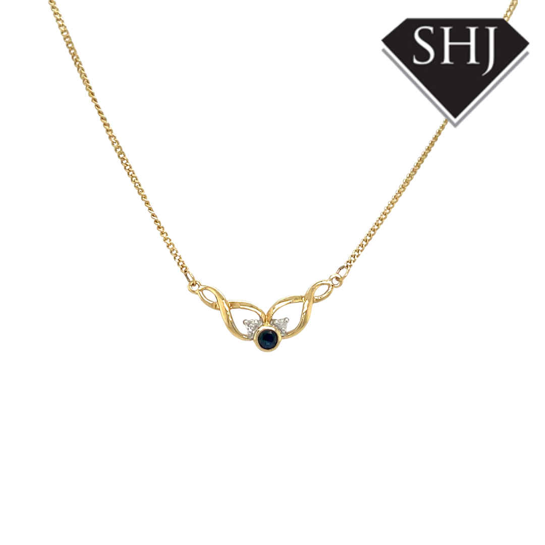9ct Yellow Gold Sapphire & Diamond Twist Pendant