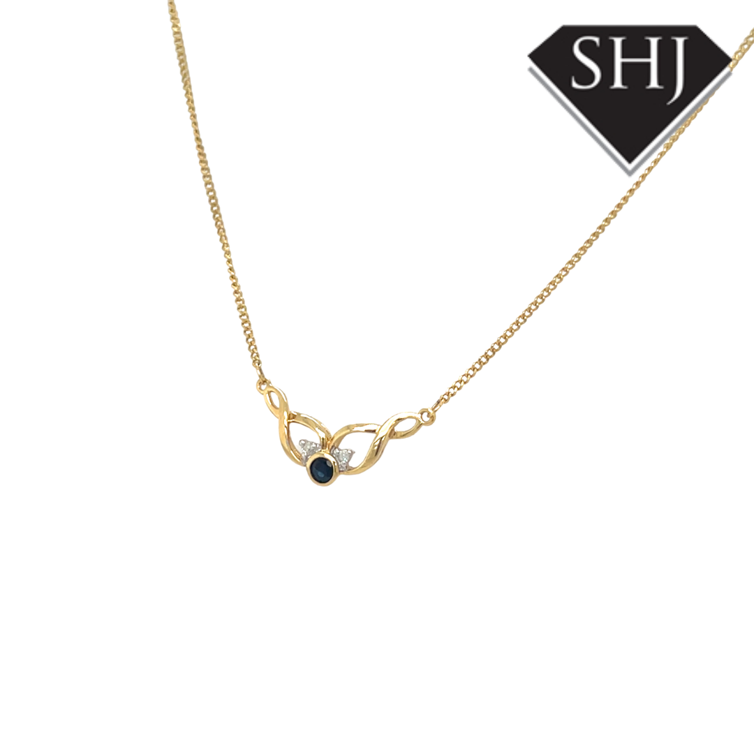 9ct Yellow Gold Sapphire & Diamond Twist Pendant