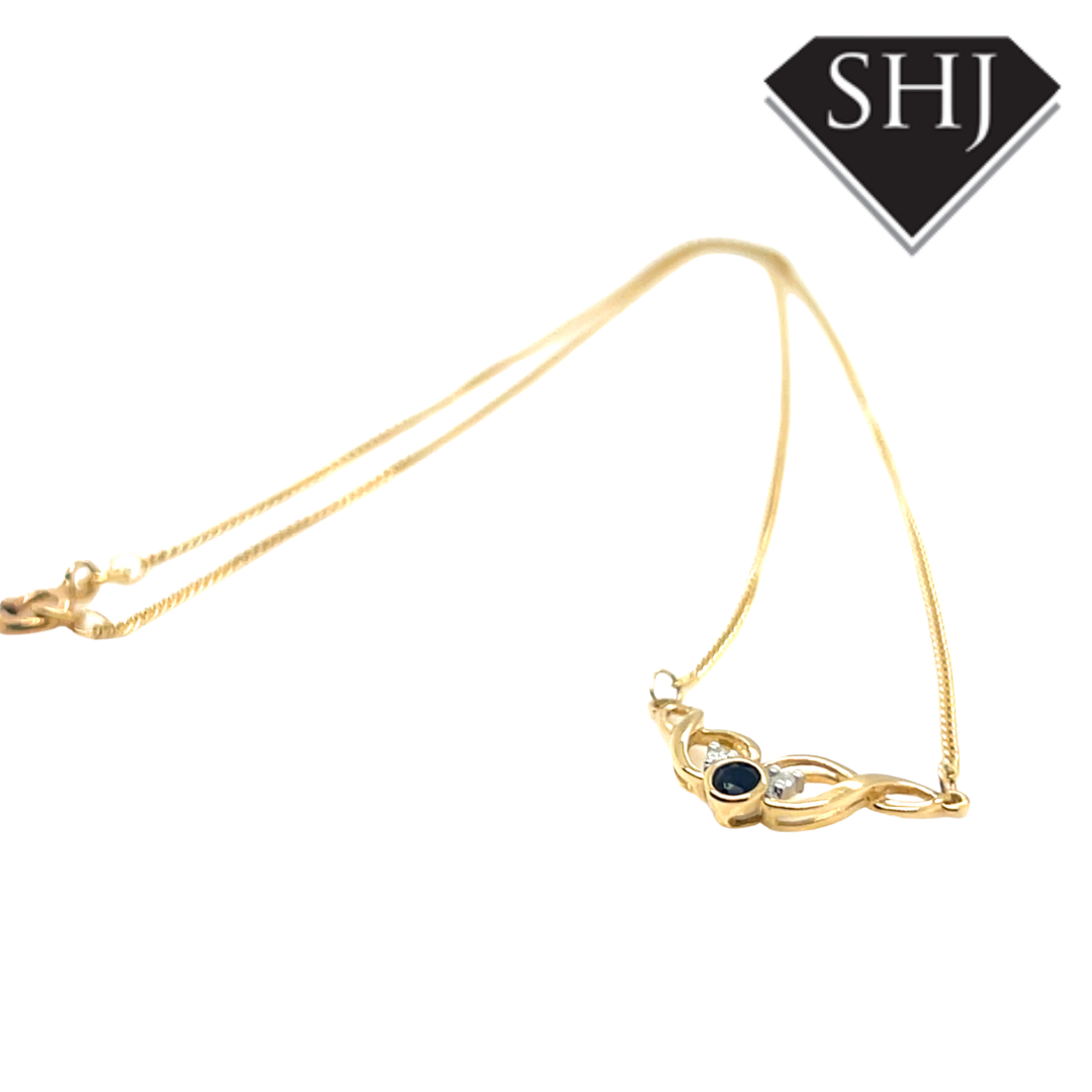 9ct Yellow Gold Sapphire & Diamond Twist Pendant