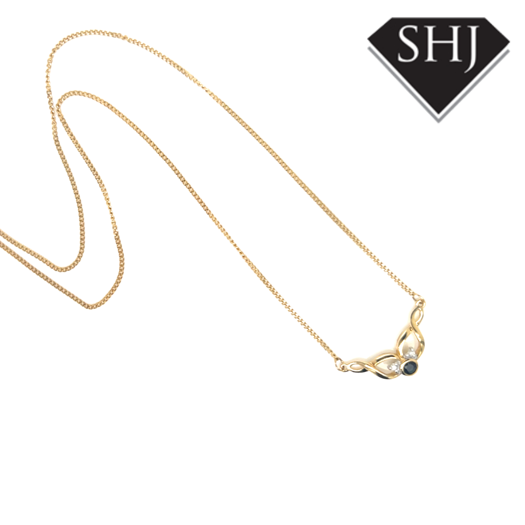 9ct Yellow Gold Sapphire & Diamond Twist Pendant