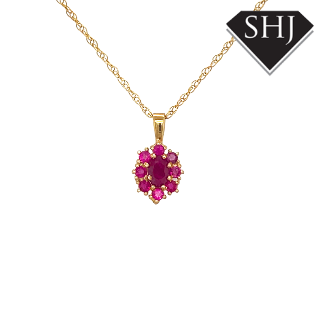 9ct Yellow Gold Ruby Cluster Pendant