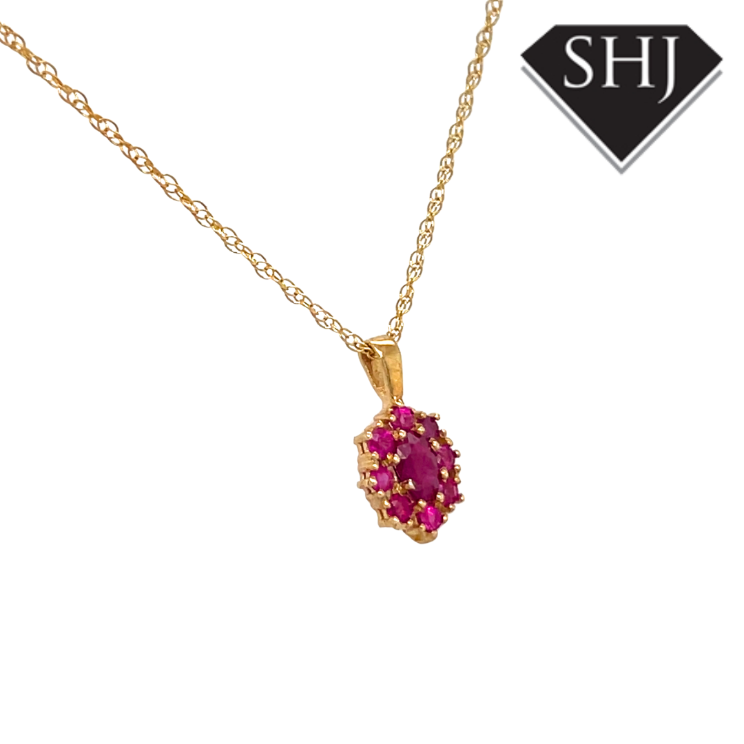 9ct Yellow Gold Ruby Cluster Pendant