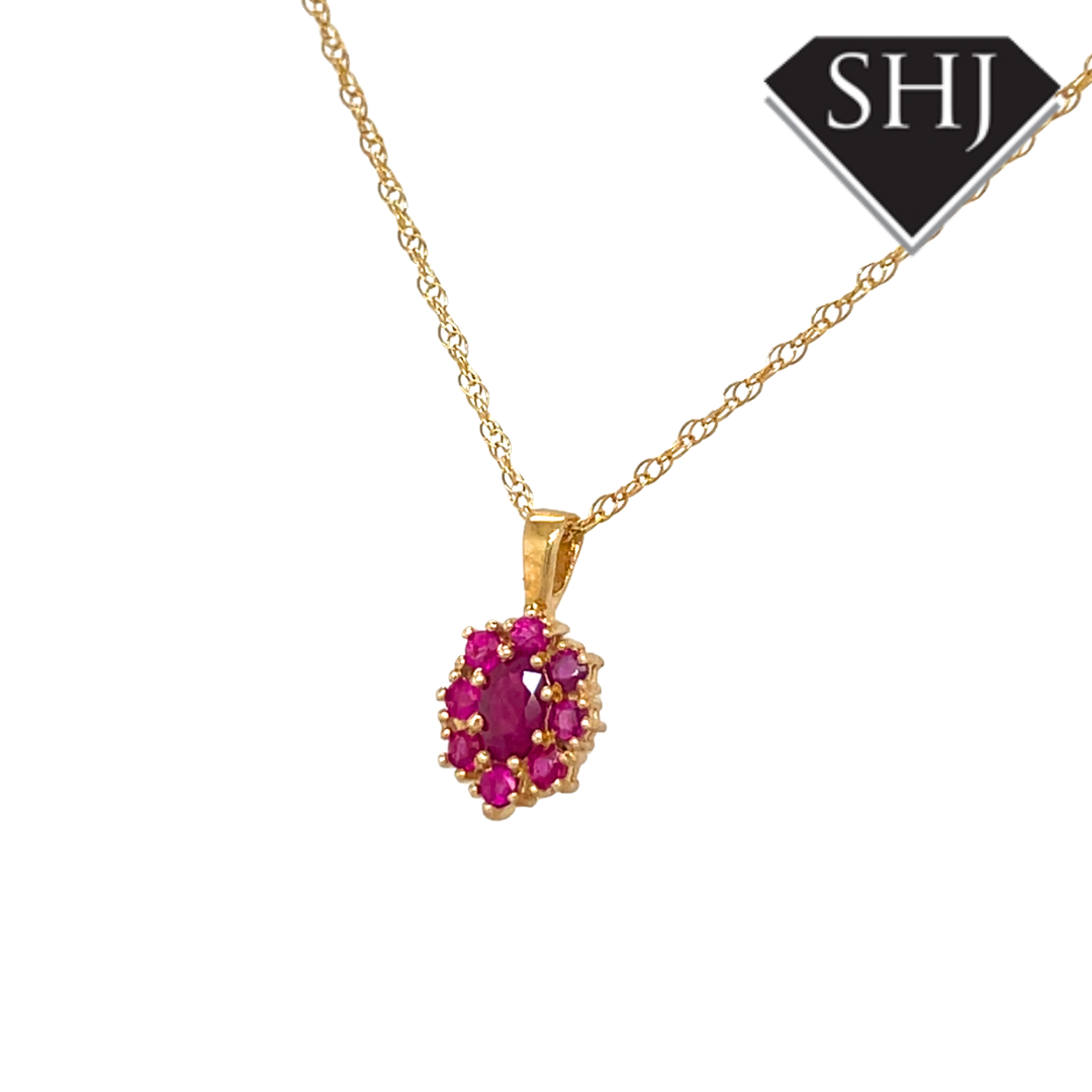 9ct Yellow Gold Ruby Cluster Pendant