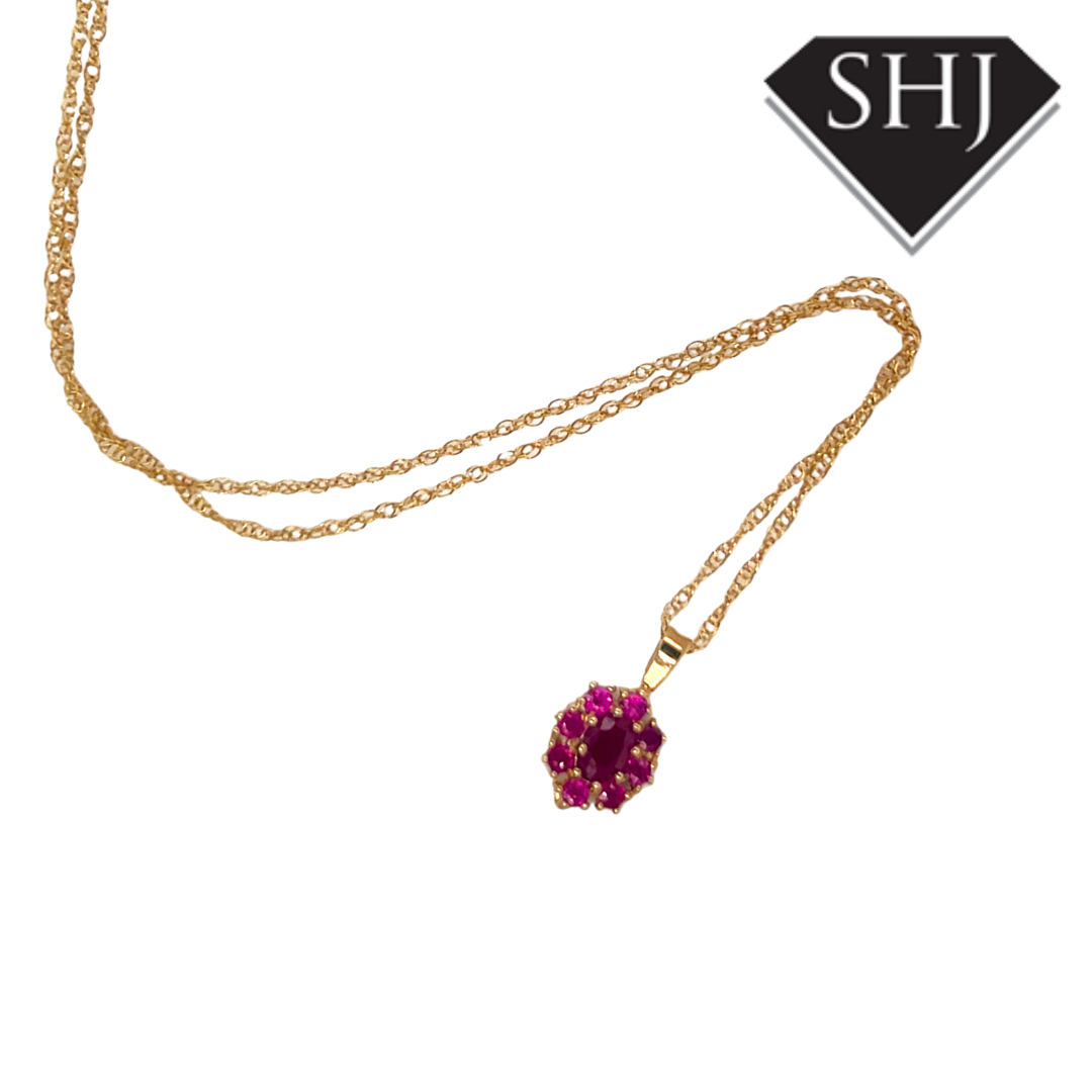 9ct Yellow Gold Ruby Cluster Pendant