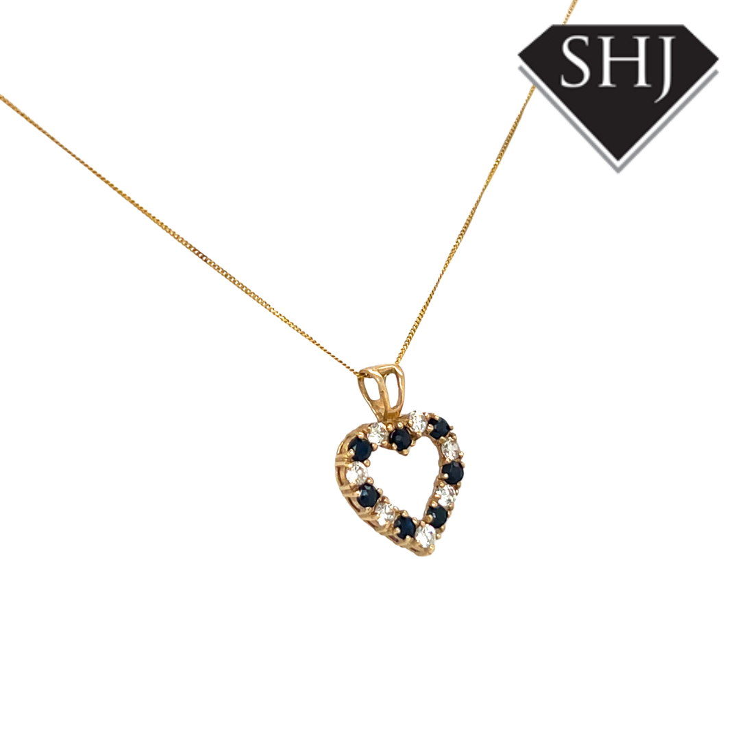 9ct Yellow Gold Sapphire & CZ Pendant