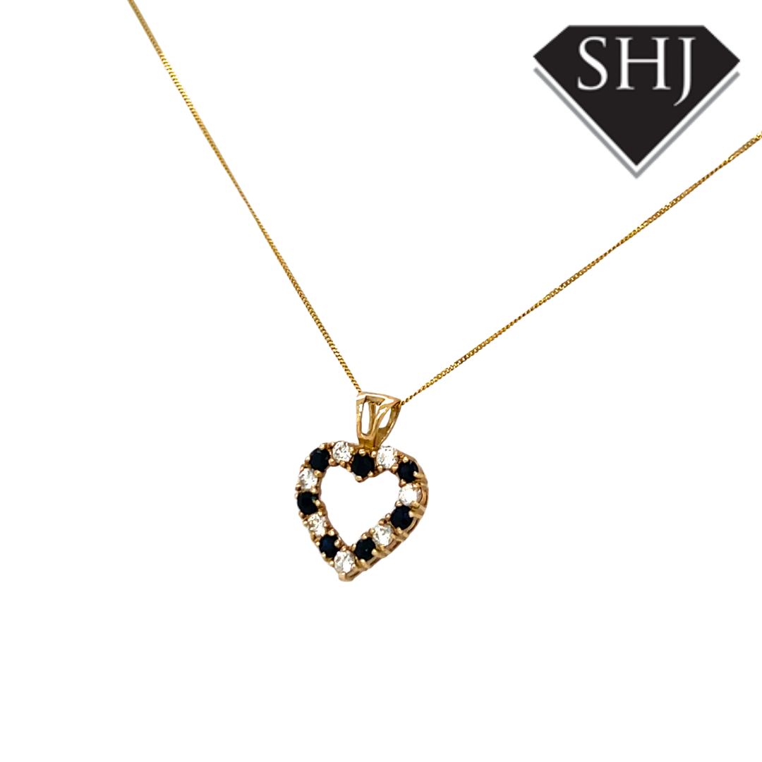 9ct Yellow Gold Sapphire & CZ Pendant