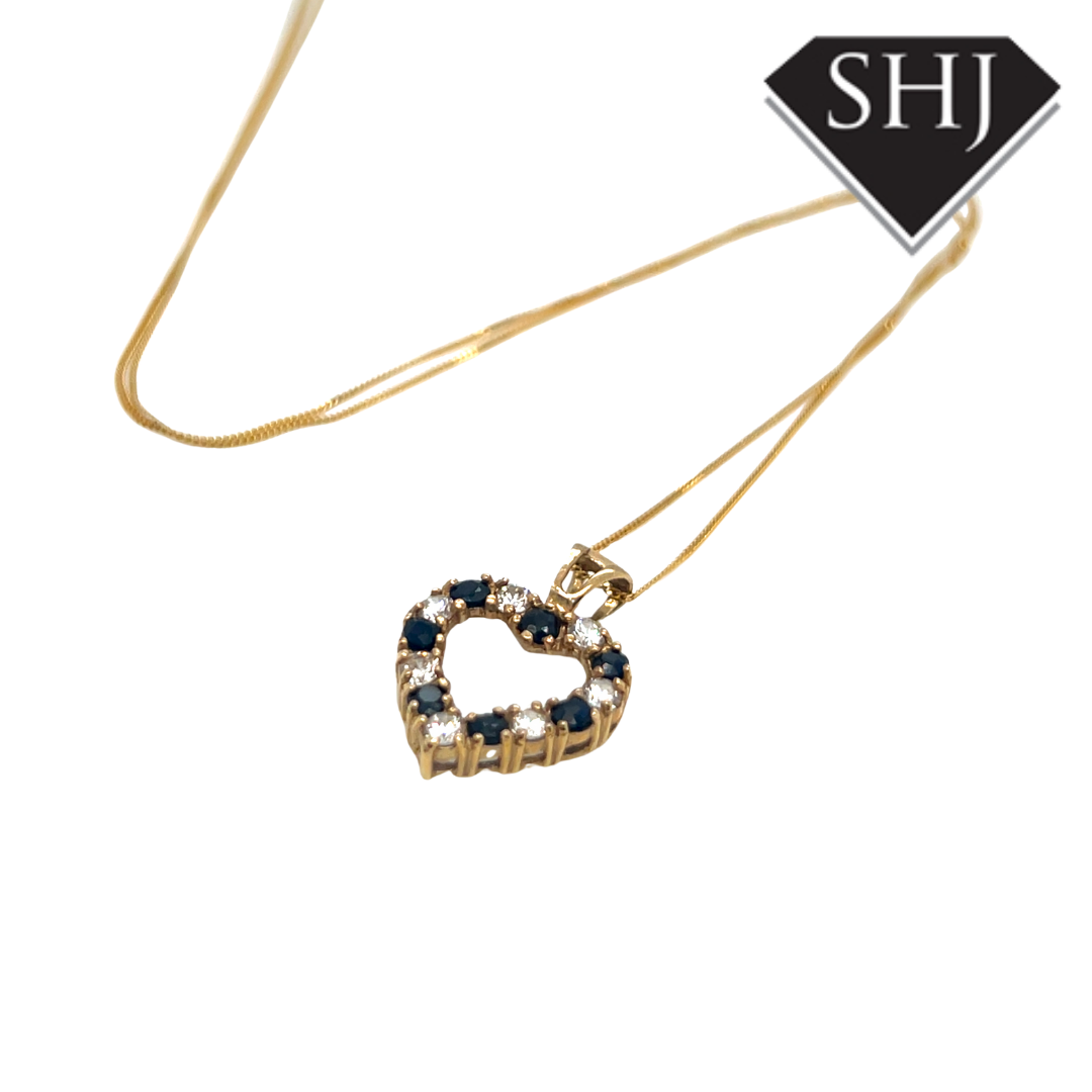 9ct Yellow Gold Sapphire & CZ Pendant