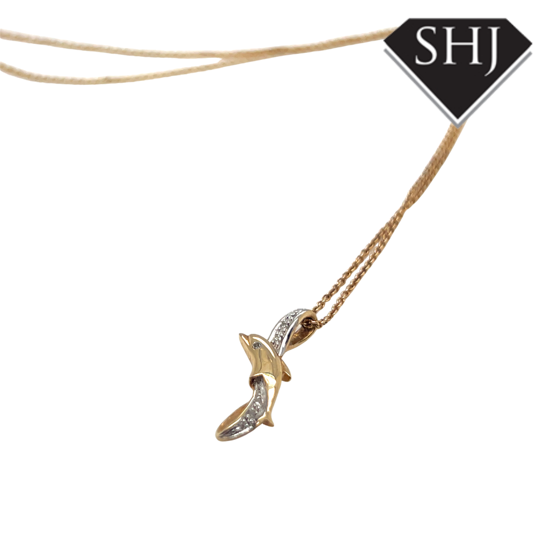 9ct Yellow Gold Diamond Dolphin Pendant