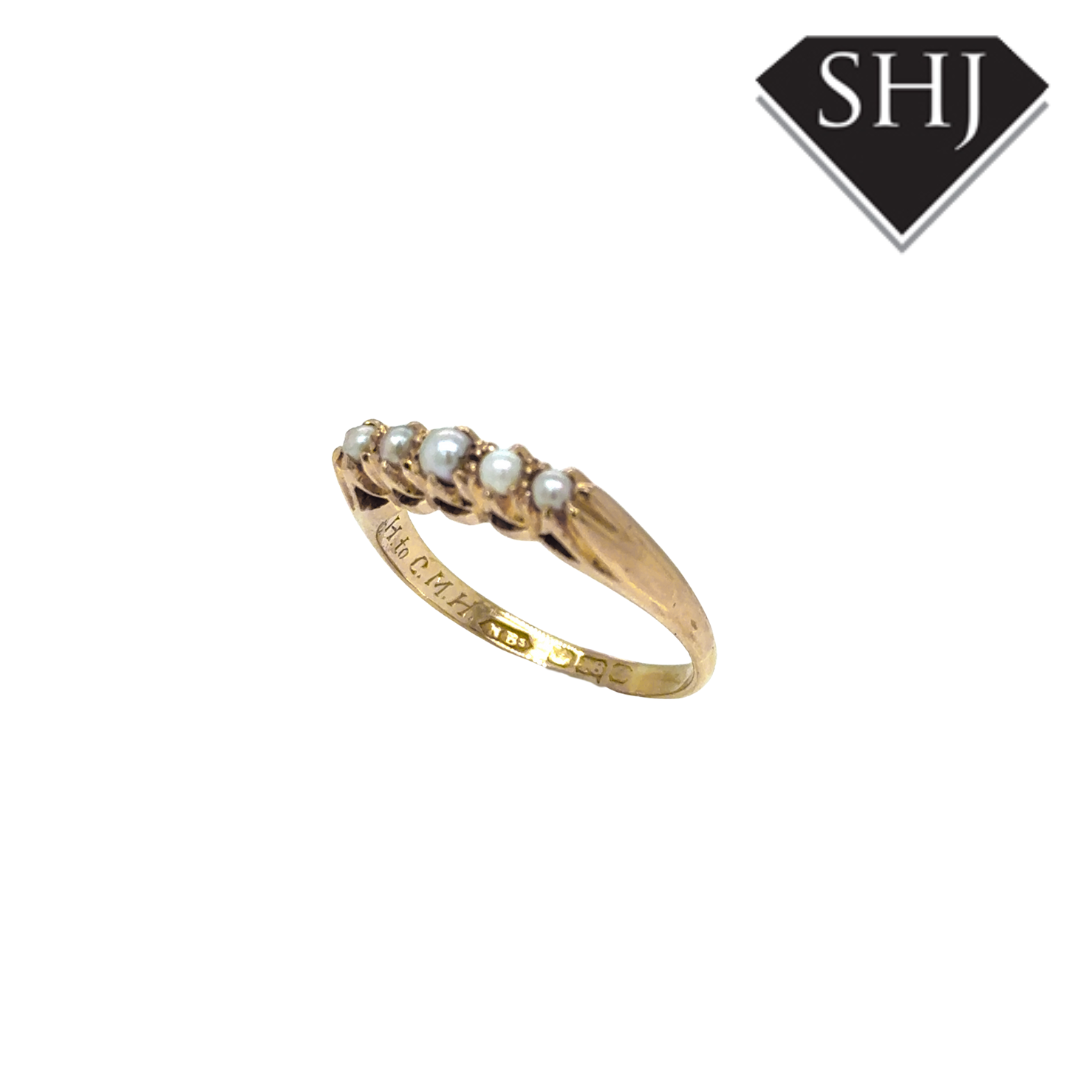 18ct Yellow Gold 5 Stone Pearl Ring
