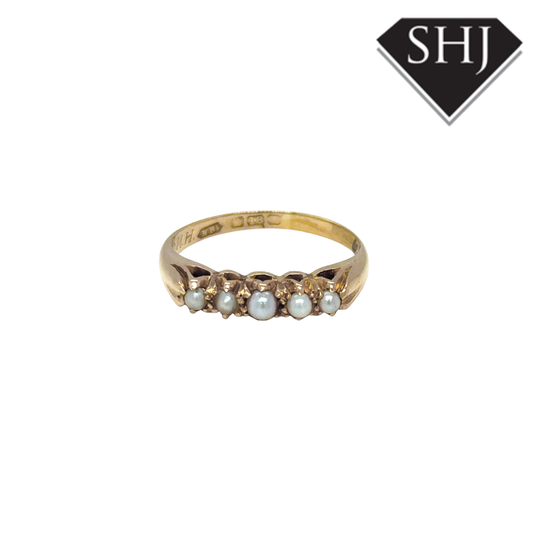 18ct Yellow Gold 5 Stone Pearl Ring