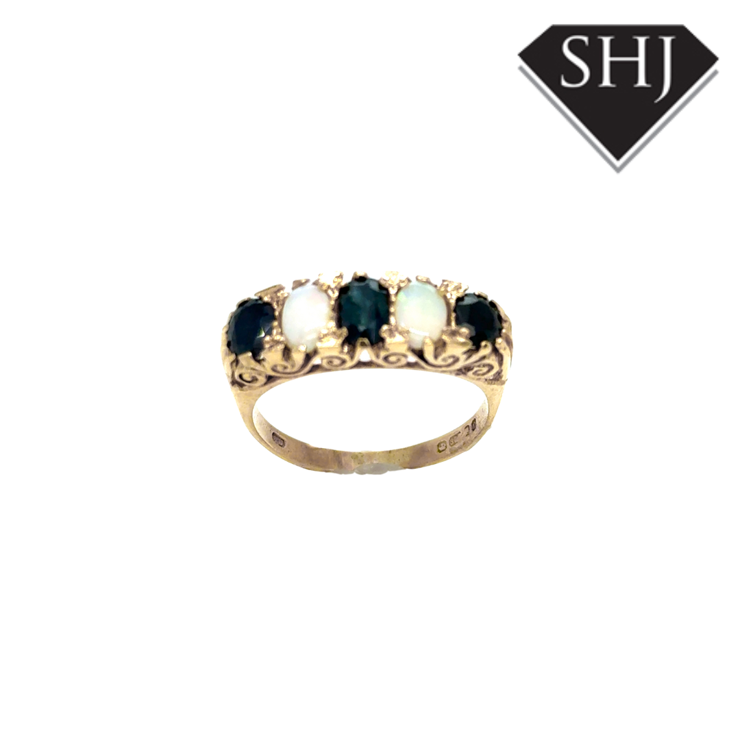 9ct Yellow Gold Sapphire and Opal Ring