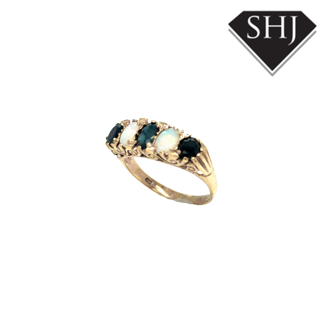 9ct Yellow Gold Sapphire and Opal Ring