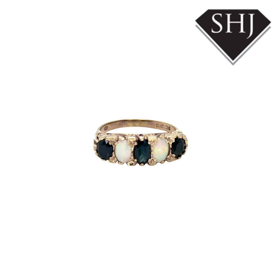 9ct Yellow Gold Sapphire and Opal Ring