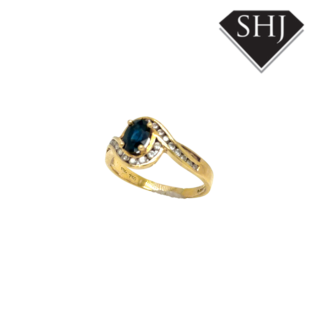 18ct Yellow Gold Sapphire and Diamond Twist Ring