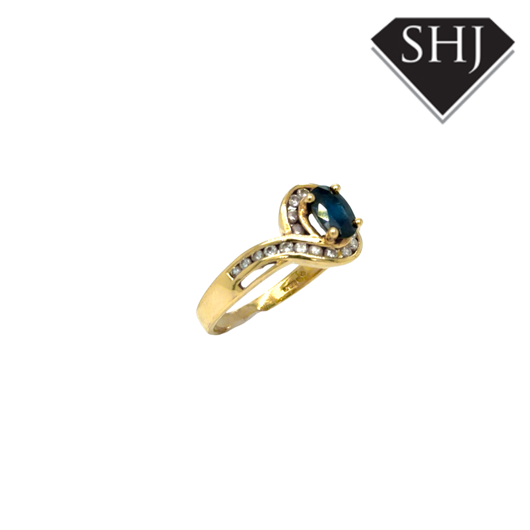 18ct Yellow Gold Sapphire and Diamond Twist Ring