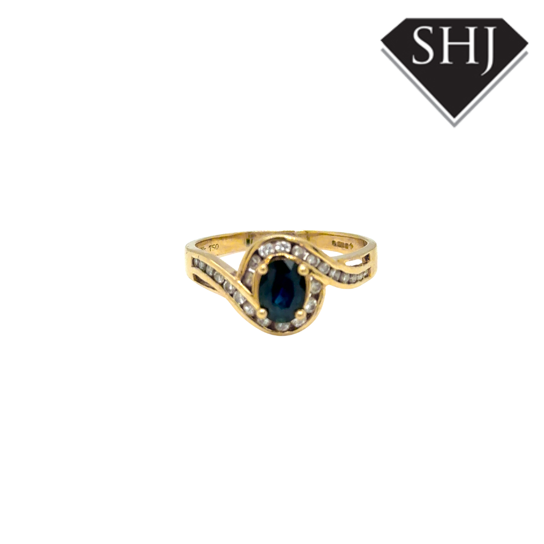 18ct Yellow Gold Sapphire and Diamond Twist Ring