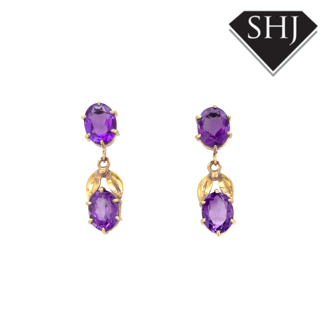 9ct Yellow Gold Amethyst Earrings