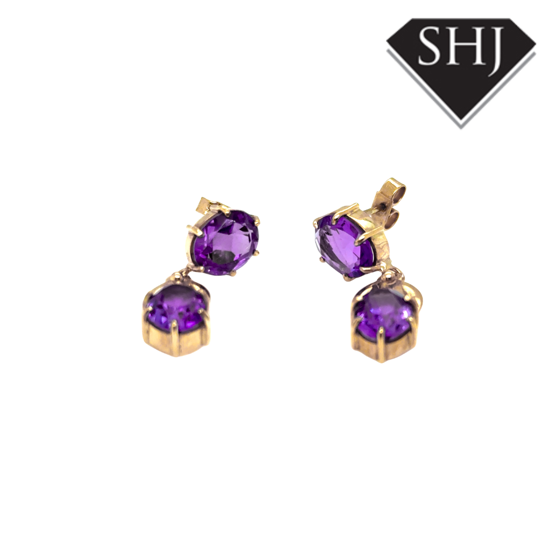 9ct Yellow Gold Amethyst Earrings