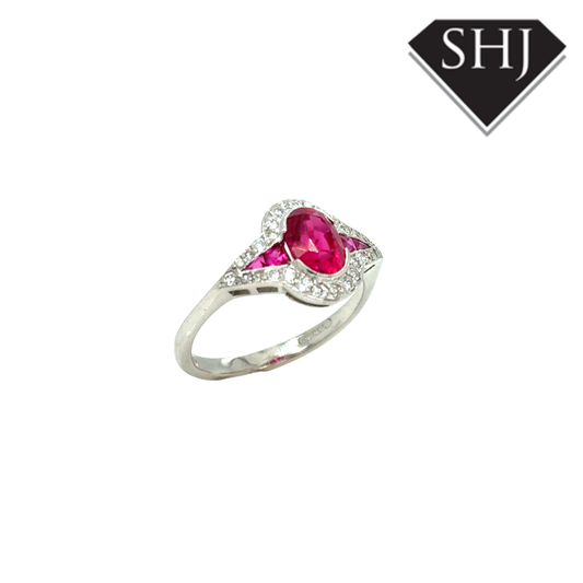 18ct White Gold Ruby and Diamond Cluster Ring