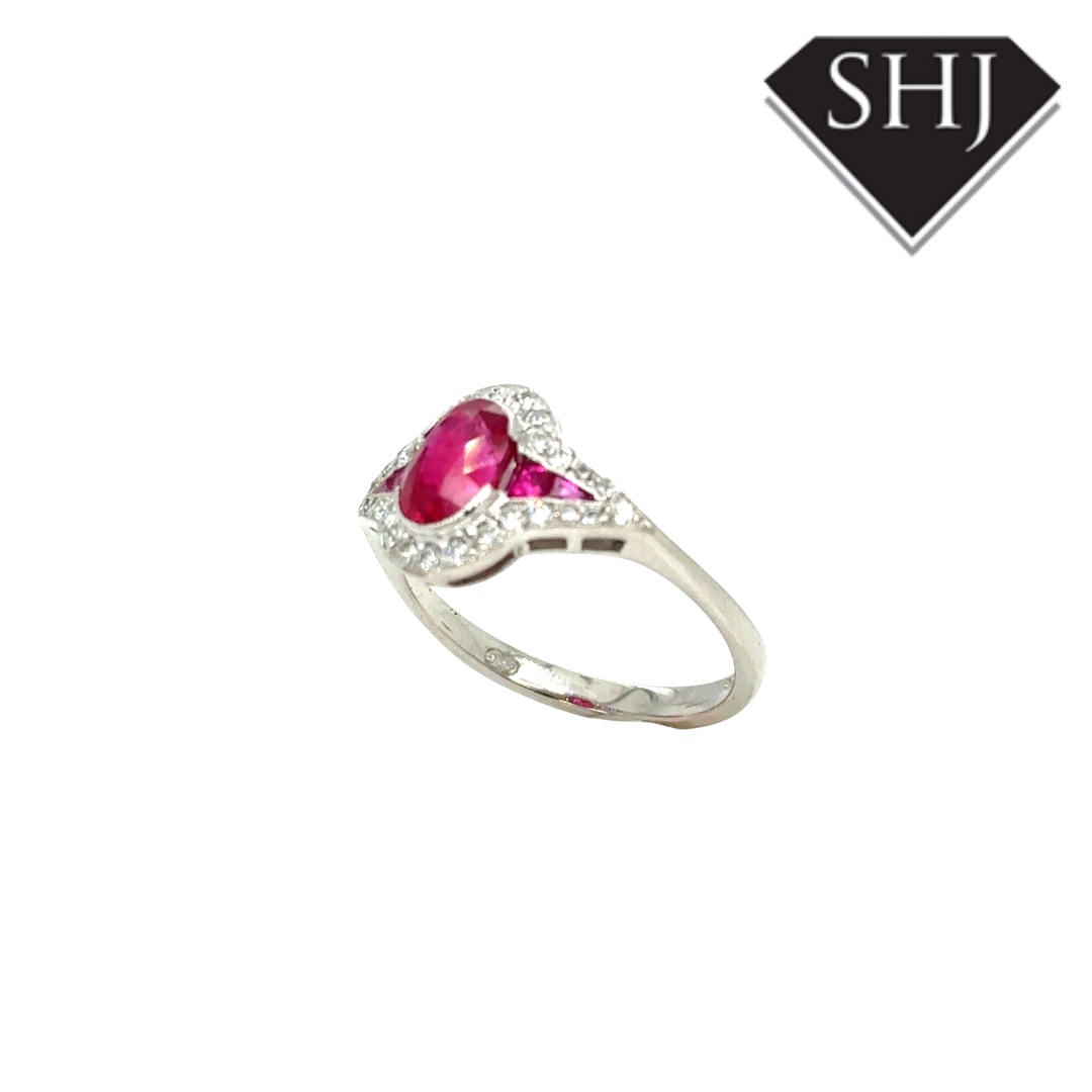 18ct White Gold Ruby and Diamond Cluster Ring