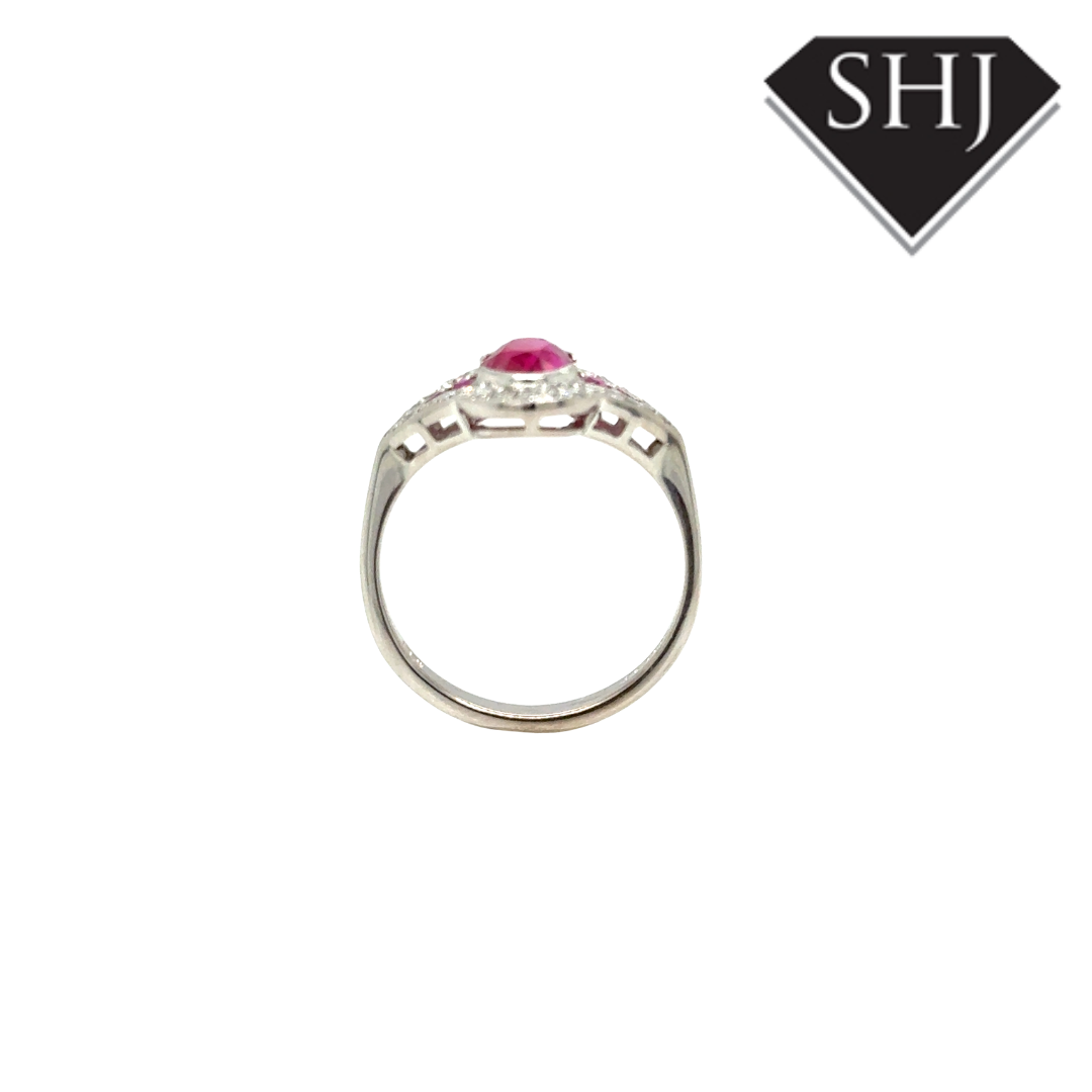 18ct White Gold Ruby and Diamond Cluster Ring