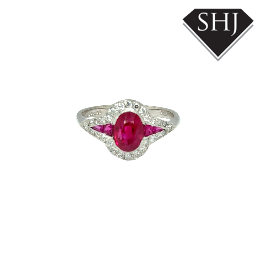 18ct White Gold Ruby and Diamond Cluster Ring