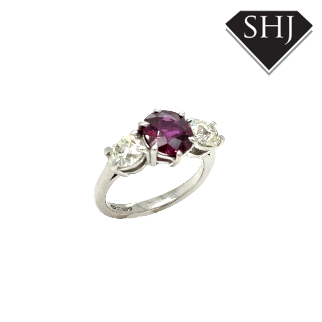 18ct White Gold Ruby and Diamond 3 Stone Ring