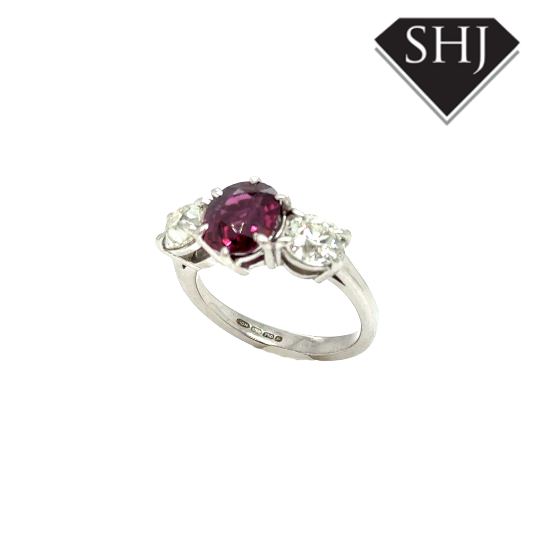 18ct White Gold Ruby and Diamond 3 Stone Ring
